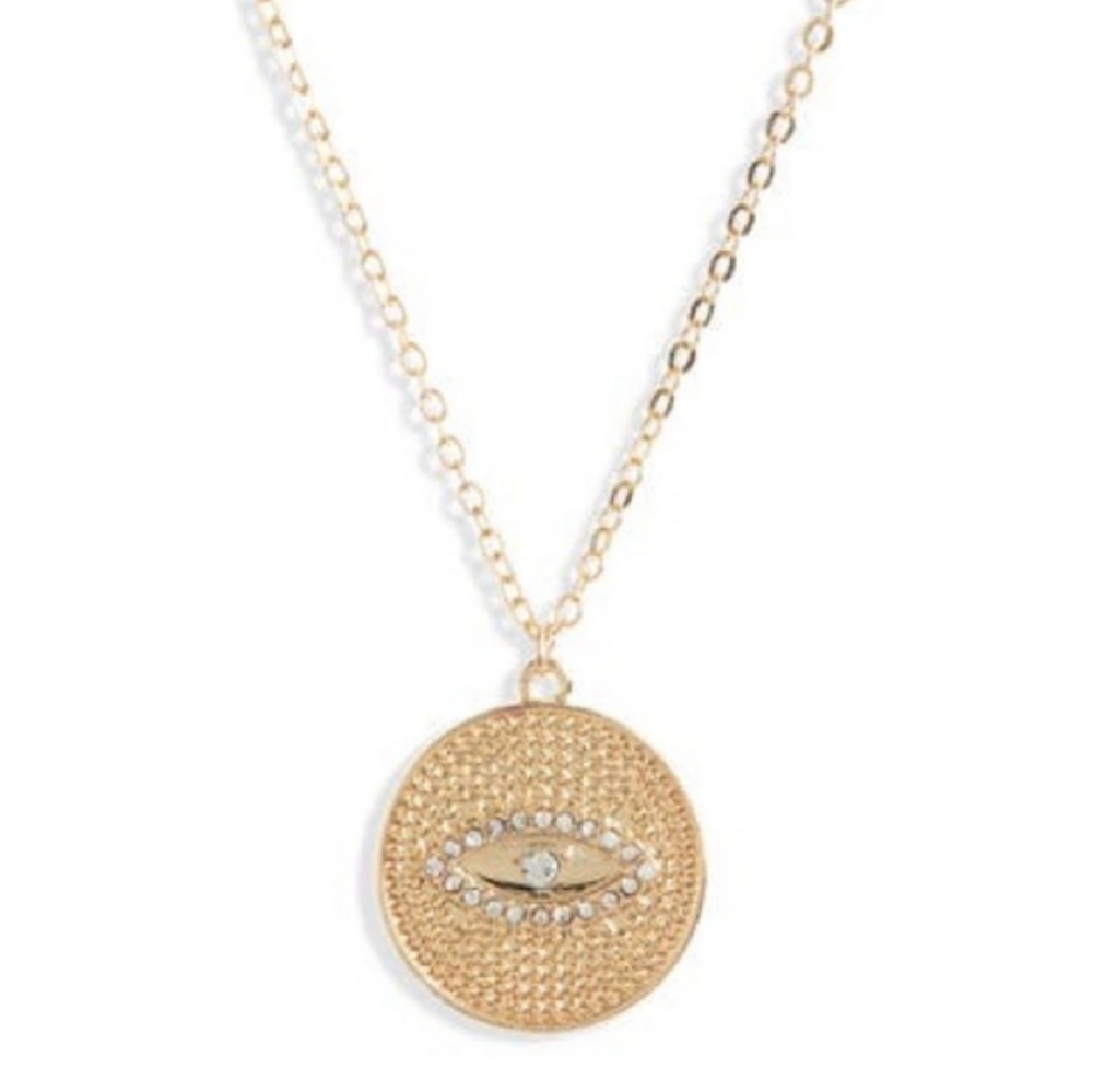 BP Gold Evil Eye Rhinestone Necklace 22" Chain